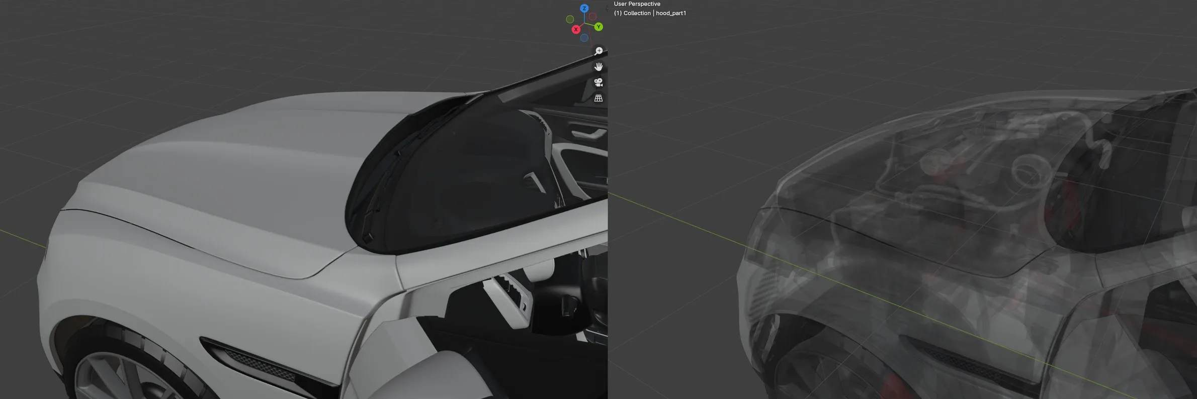 A 3D model of a car showing a large amount of data underneath the bonnet that won’t be seen by the user.