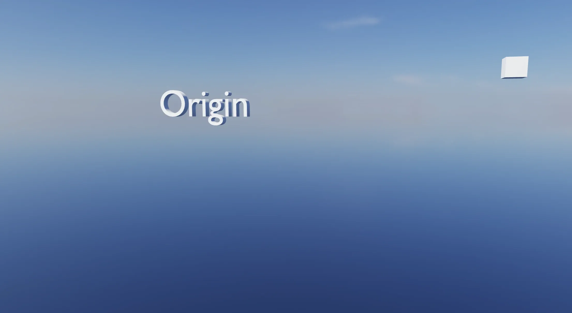 A model of a 3D cube positioned far from the origin point.