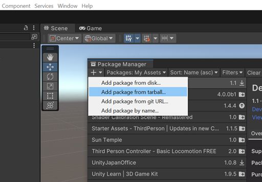 Select the "Add package from tarball..." option before selecting your .tgz file